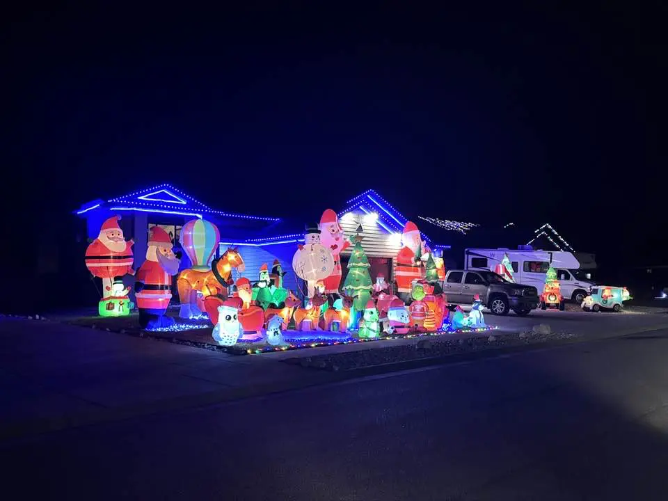 Home with Christmas lights display in City of Summerset, South Dakota